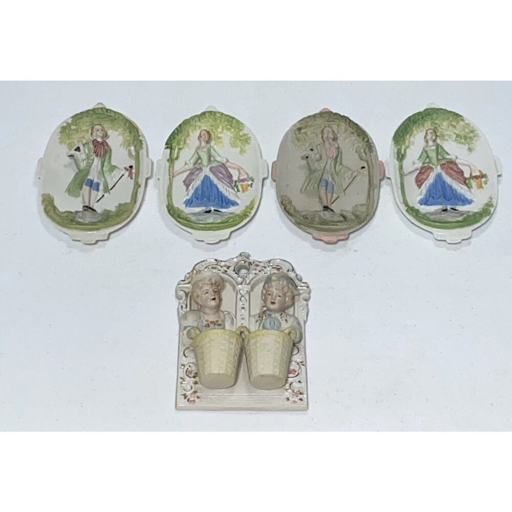 VTG Made In Occupied Japan Victorian Couples Bisque Wall Plaques Hangings Lot 5